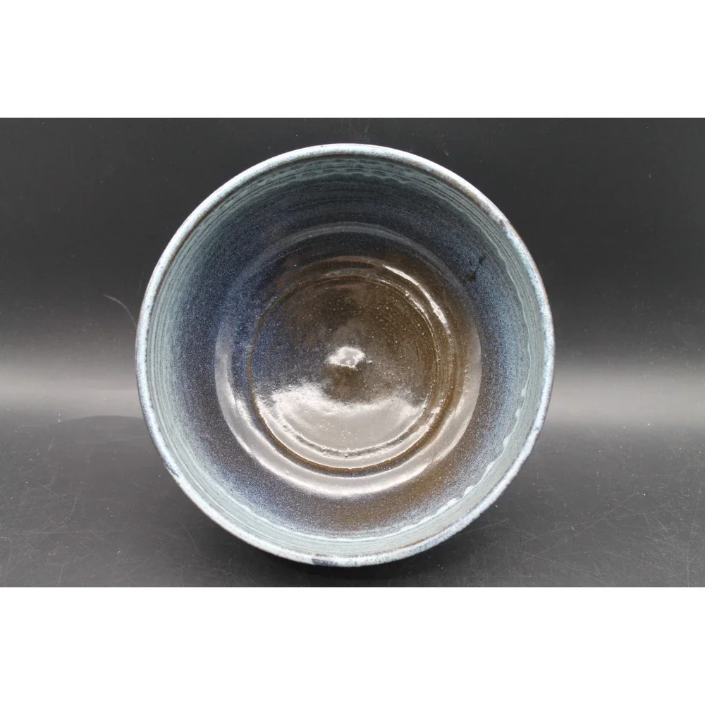 Signed Studio Art Pottery Bowl Blue Brown Drip Glaze 7.5